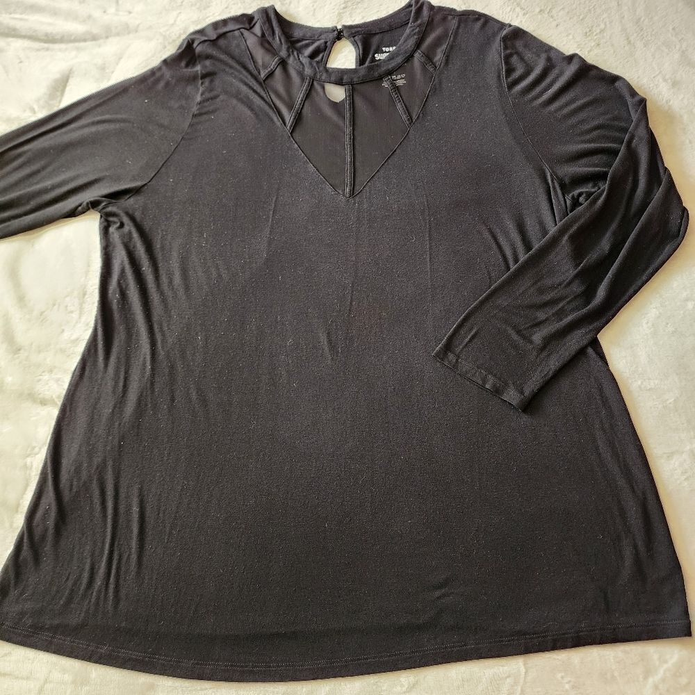 Torrid 4 Super Soft Black Long Sleeve Sheer Bodice Knit Top